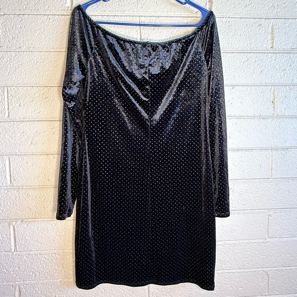 Material Girl Black Velvet Dress with Silver Dots - Picture 3 of 7